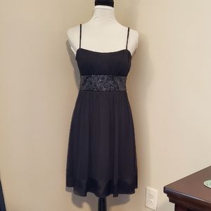 City Triangles Black With Sequins Party Dress Sz Med., sash ties in back.